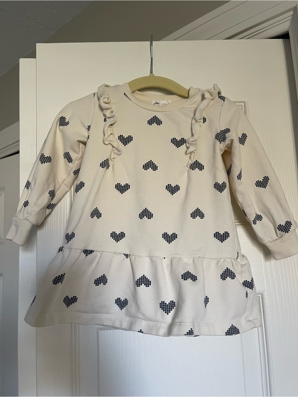 Miles The Label Cream Heart Print Ruffle Sweatshirt Dress